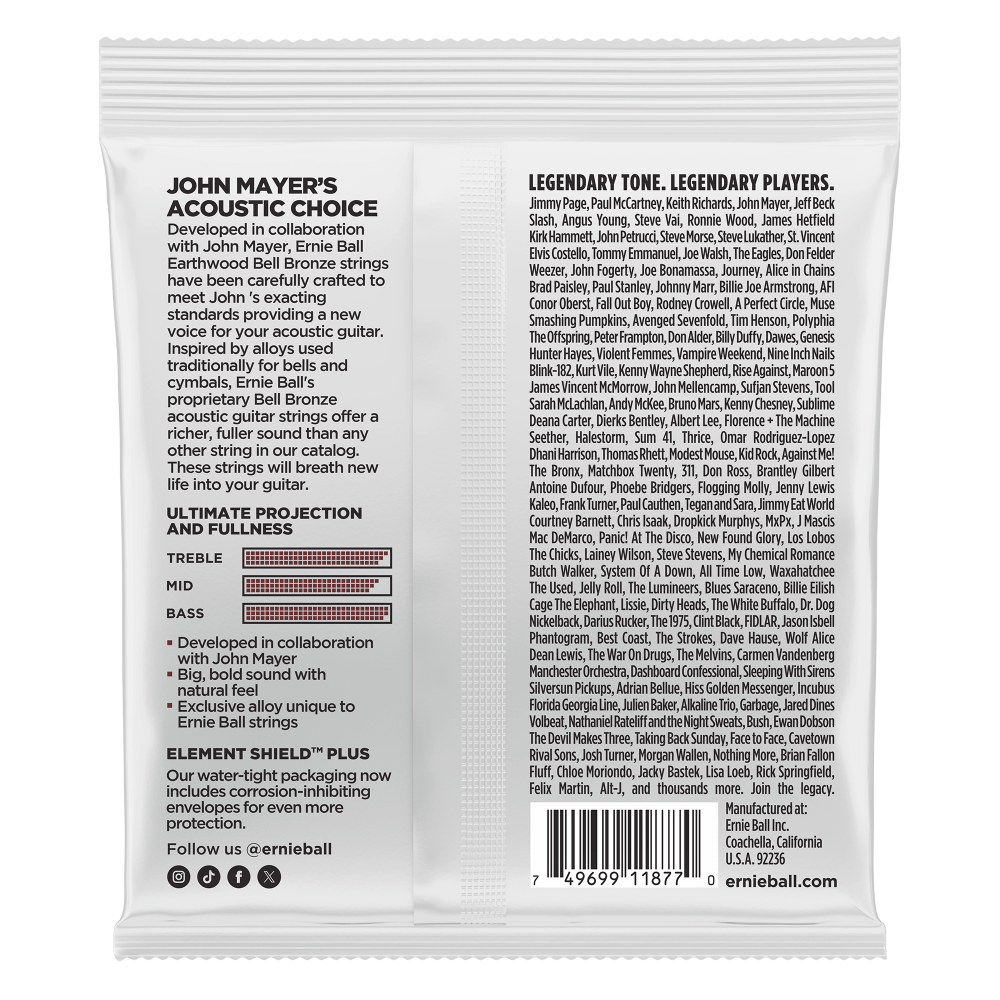 ERNIE BALL Earthwood Bell Bronze Acoustic Guitar Strings - Medium Light 12-54 Gauge