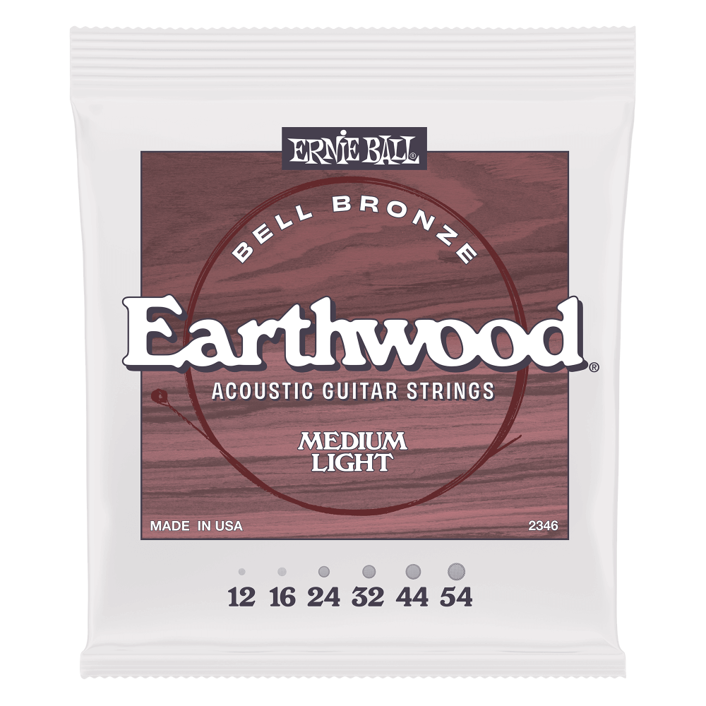 ERNIE BALL Earthwood Bell Bronze Acoustic Guitar Strings - Medium Light 12-54 Gauge front on view of packaging