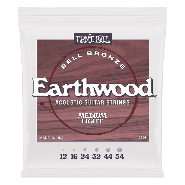 ERNIE BALL Earthwood Bell Bronze Acoustic Guitar Strings - Medium Light 12-54 Gauge front on view of packaging