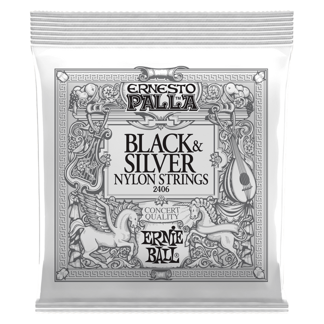 ERNIE BALL Ernesto Palla Black & Gold Ball-End Nylon Classical Guitar Strings front view of packaging