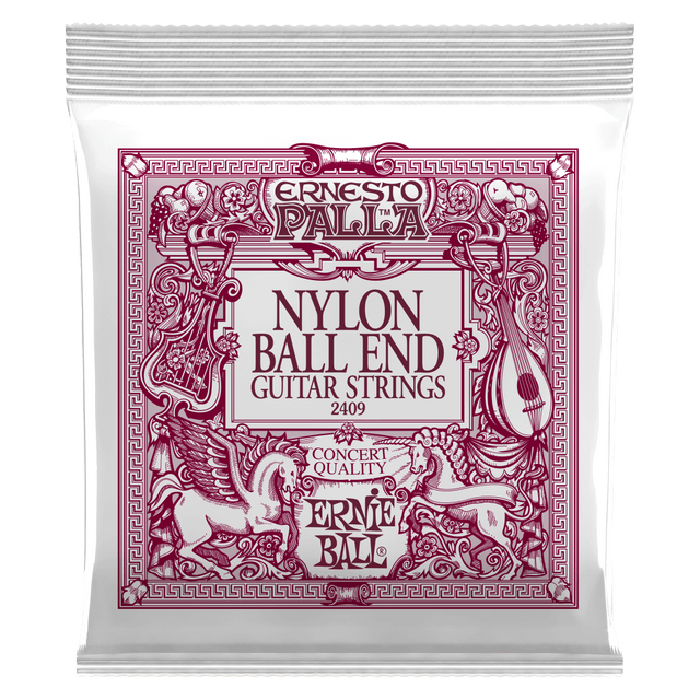 ERNIE BALL Ernesto Palla Black & Gold Ball-End Nylon Classical Guitar Strings front view of packaging