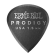 A single black Ernie Ball Prodigy guitar pick with the brand name and thickness '1.5mm' printed on it.