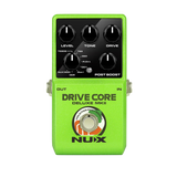 Nux drive core pedal in green front on on a clear background
