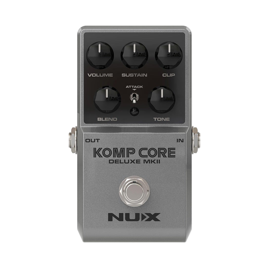 Nux komp core guitar pedal in grey on clear background