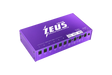 Purple power supply unit with 'ZEUS' branding on a clear background