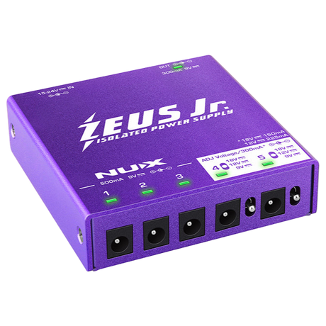 Purple NUX Zeus Jr power supply on a clear background