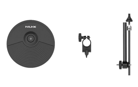 Nux electronic drum pad and stand on a clear background
