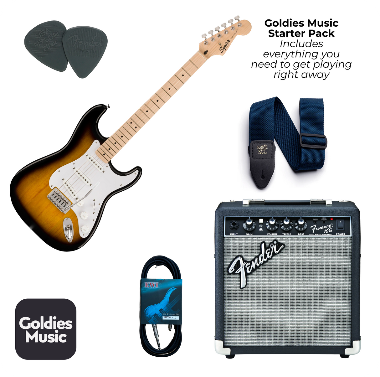 SQUIER by Fender Sonic Electric Guitar Starter Pack - Curated by Goldies Music