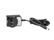 Black power adapter with fan and cable on a clear background