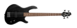 Black electric bass guitar on a clear background
