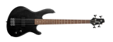 Black electric bass guitar on a clear background