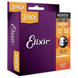 ELIXIR Nanoweb Phosphor Bronze Acoustic Guitar Strings – Light 12-53 Gauge (Single Pack / 3-pack)