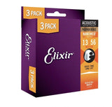 ELIXIR Nanoweb Phosphor Bronze Acoustic Guitar Strings – Medium 13-56 Gauge (Single Pack / 3-pack)