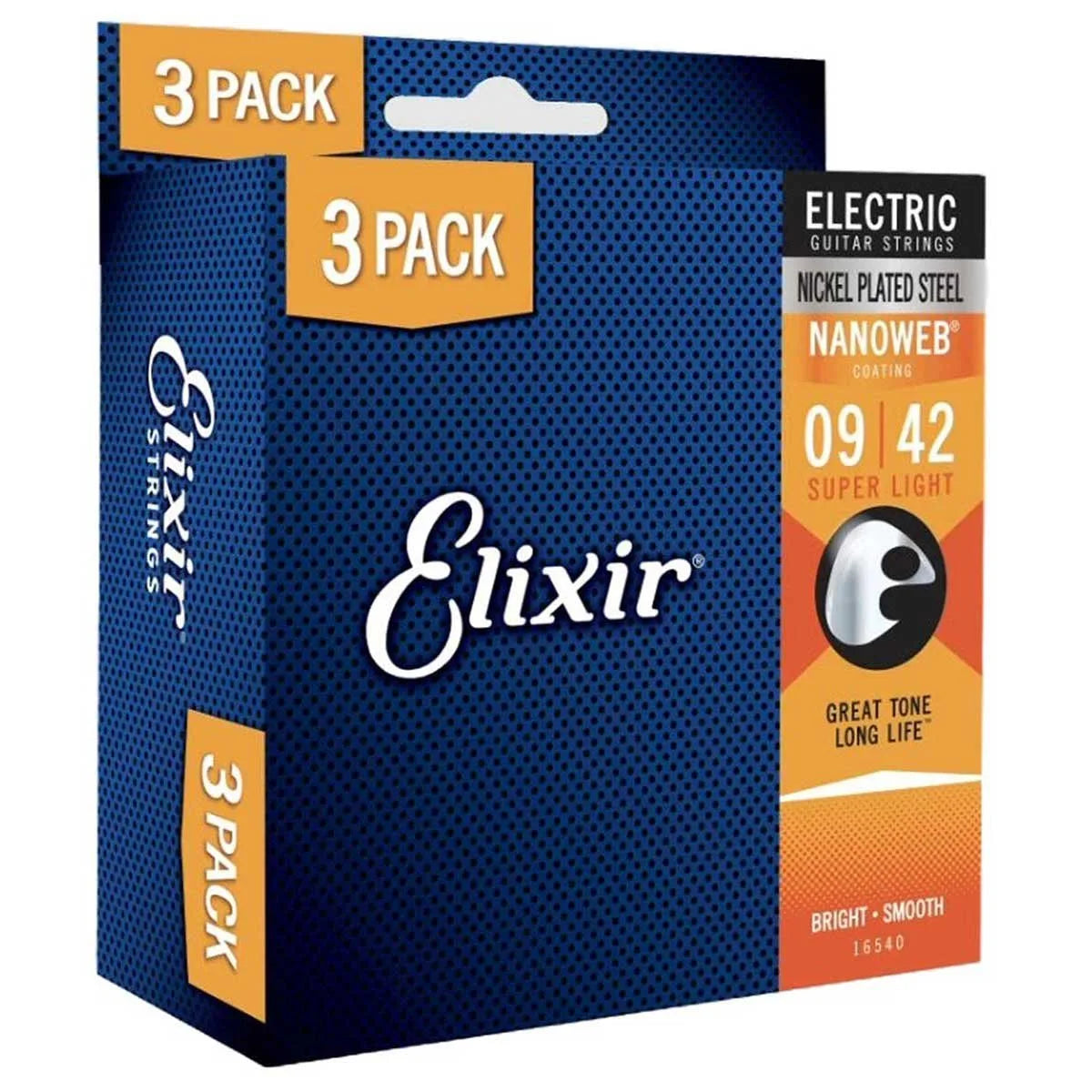 ELIXIR Nanoweb Electric Guitar Strings – Super Light 9-42 Gauge (Single Pack / 3-pack)