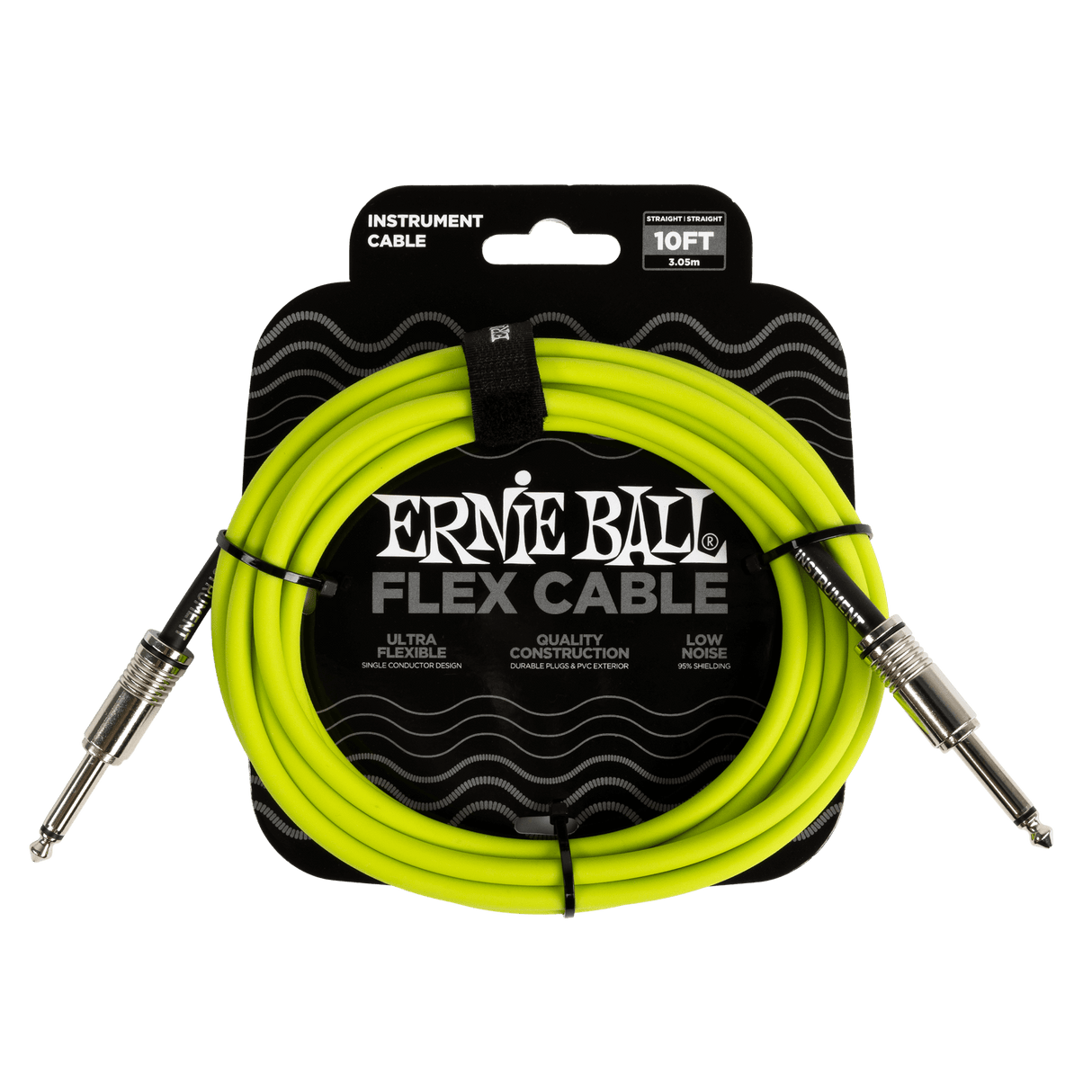 Green 10ft instrument cable with straight-to-straight connectors