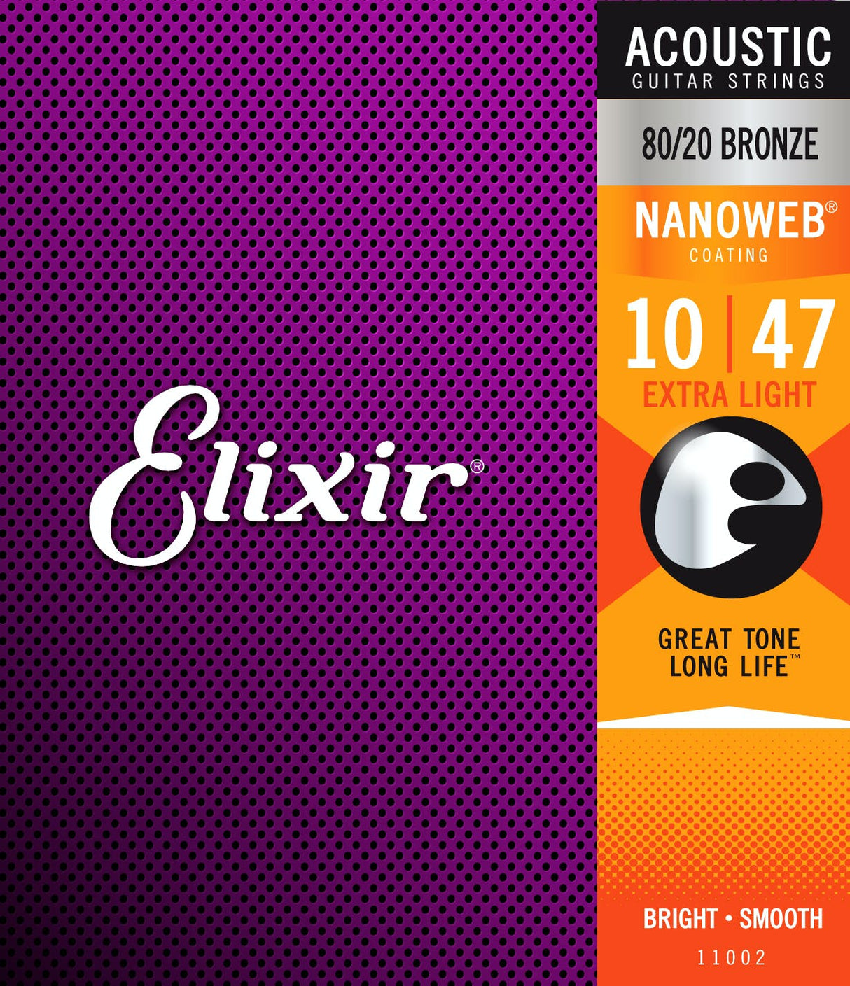ELIXIR Nanoweb Bronze Acoustic Guitar Strings – Extra Light 10-47 Gauge (Single Pack) displayed in packaging
