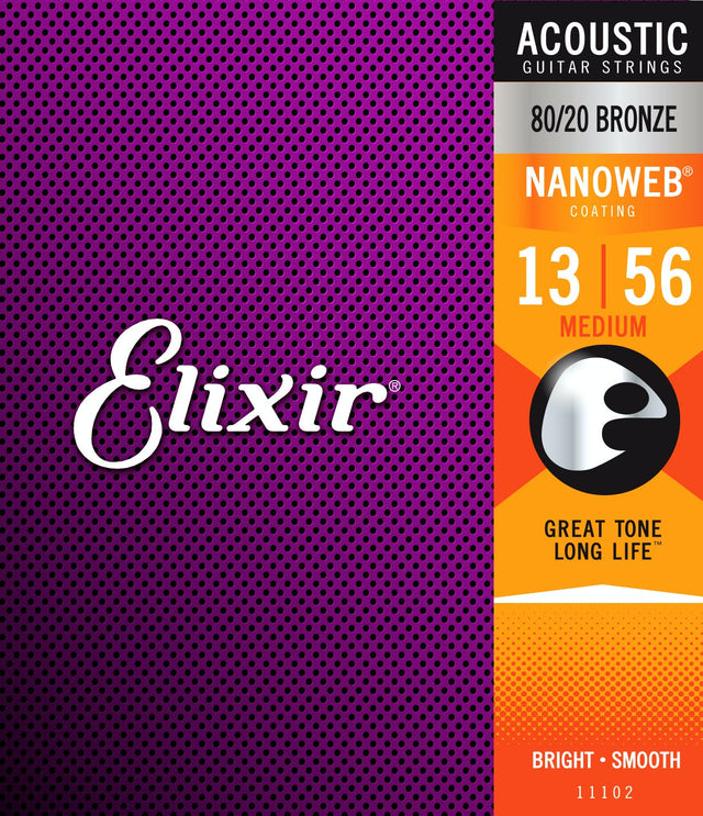 ELIXIR Nanoweb Bronze Acoustic Guitar Strings – Medium 13-56 Gauge (Single Pack) shown in original packaging
