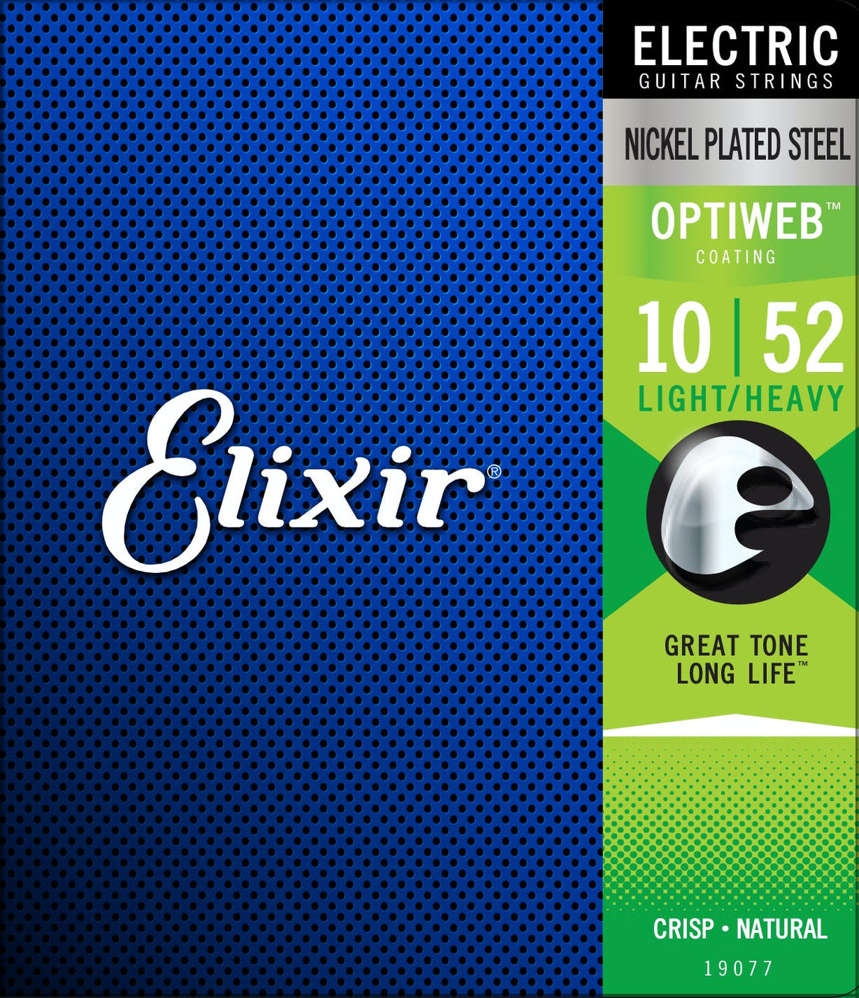 ELIXIR Optiweb Electric Guitar Strings – Light/Heavy 10-52 Gauge (Single Pack) shown in packaging
