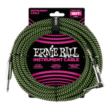Ernie ball 18ft braided instrument cable in black and green front view