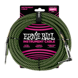 Ernie ball 25ft braided instrument cable in black and green front view