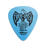 A single blue Ernie Ball Everlast guitar pick with the brand logo and text 'Everlast Ernie Ball 0.48MM USA' printed on it.