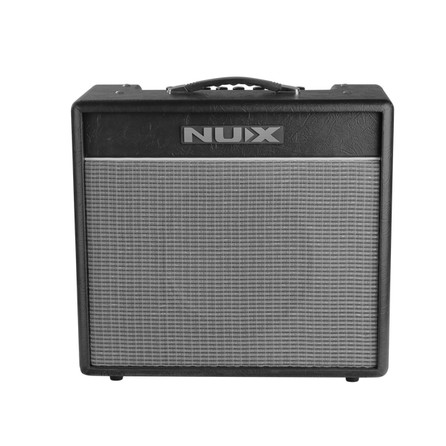 NUX Mighty 40 BT Electric Guitar Amp with a black finish, displaying the front view with the NUX logo, speaker, and control knobs.